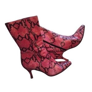 Office London Ankle Boots 39 Pink Good Snakeskin Pointed Toe Kitten Heel Zip